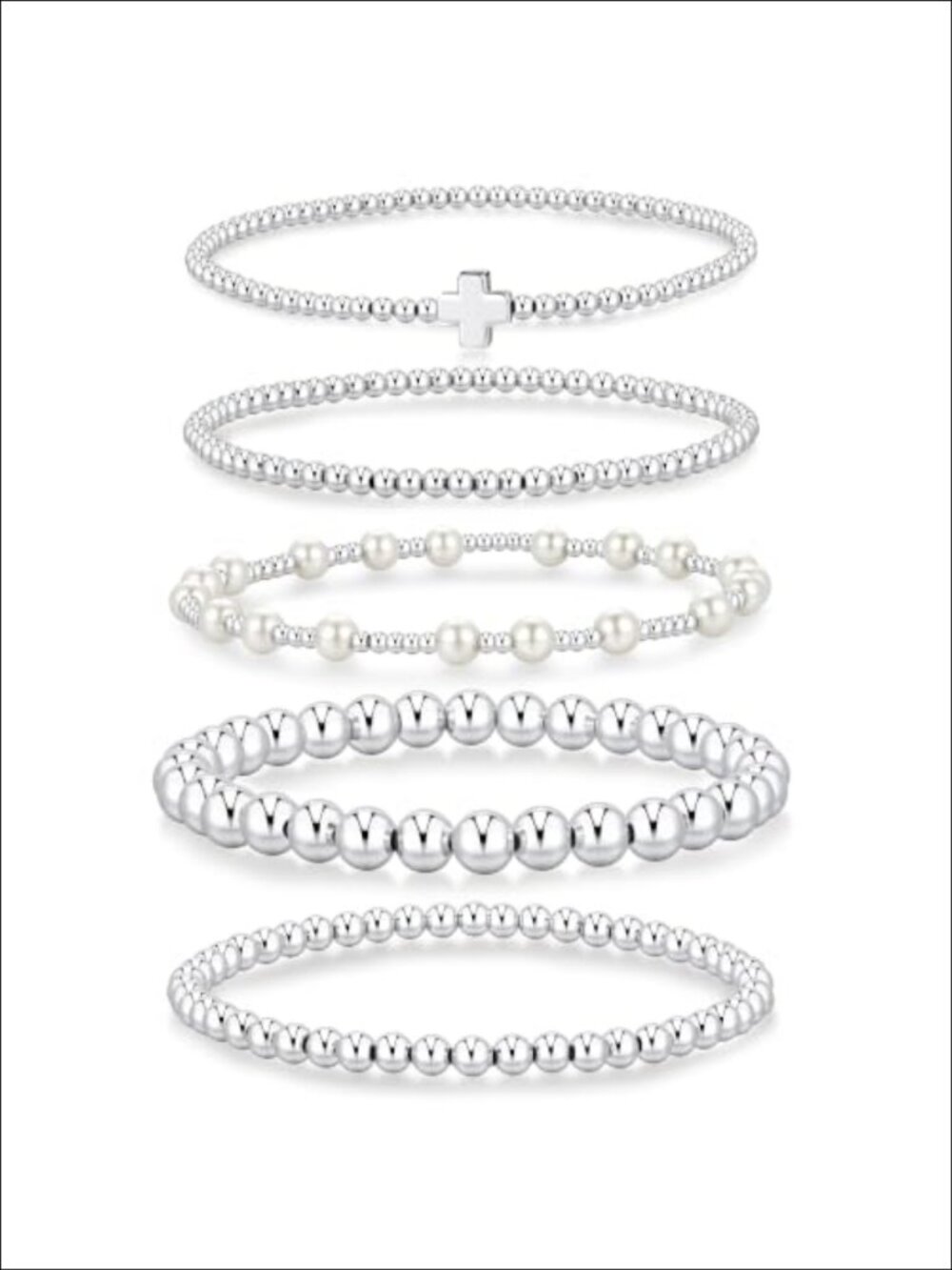 Gold Plated Beaded Stretch Bracelets Stackable Set for Women